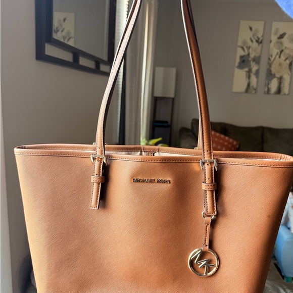 Michael Kors Handbags - Michael Kors | Brown Saffiano Leather Shoulder Bag with Gold Hardware